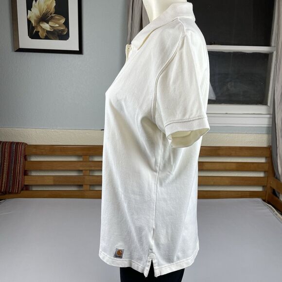 Carhartt For Women Short Sleeve Polo Shirt Size Large Ivory Cotton Golf Preppy - Picture 2 of 16